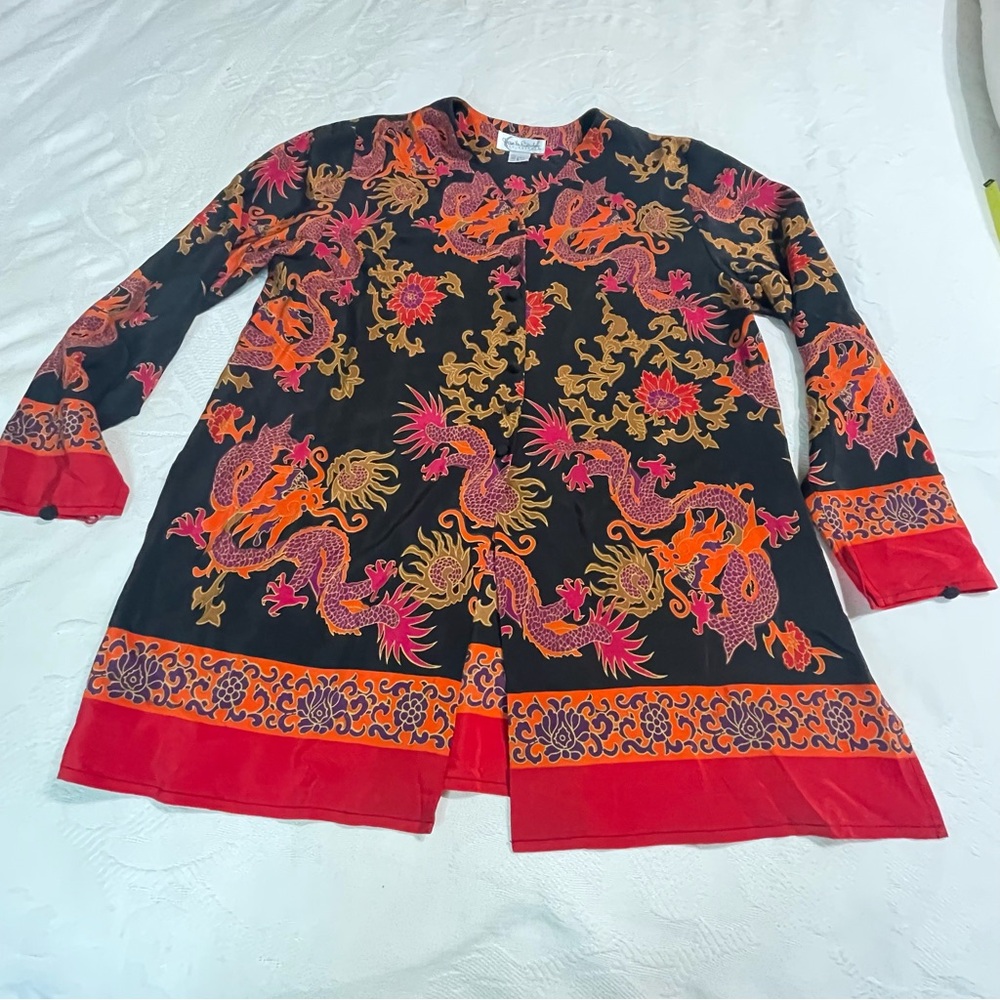 VTG Diane von‎ Furstenberg Silk Assets Dragon Print Tunic Blouse - Picture 5 of 11